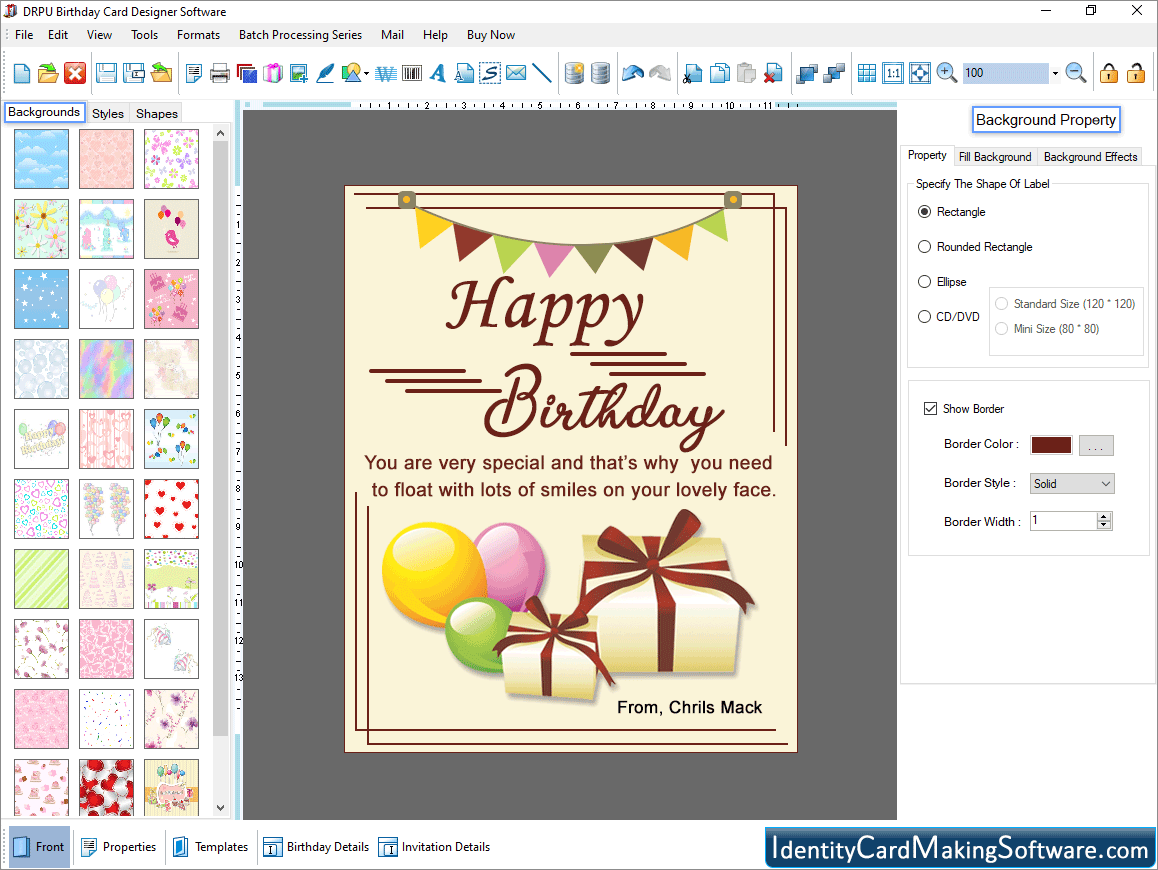 Birth day Cards Designer Software Background Property