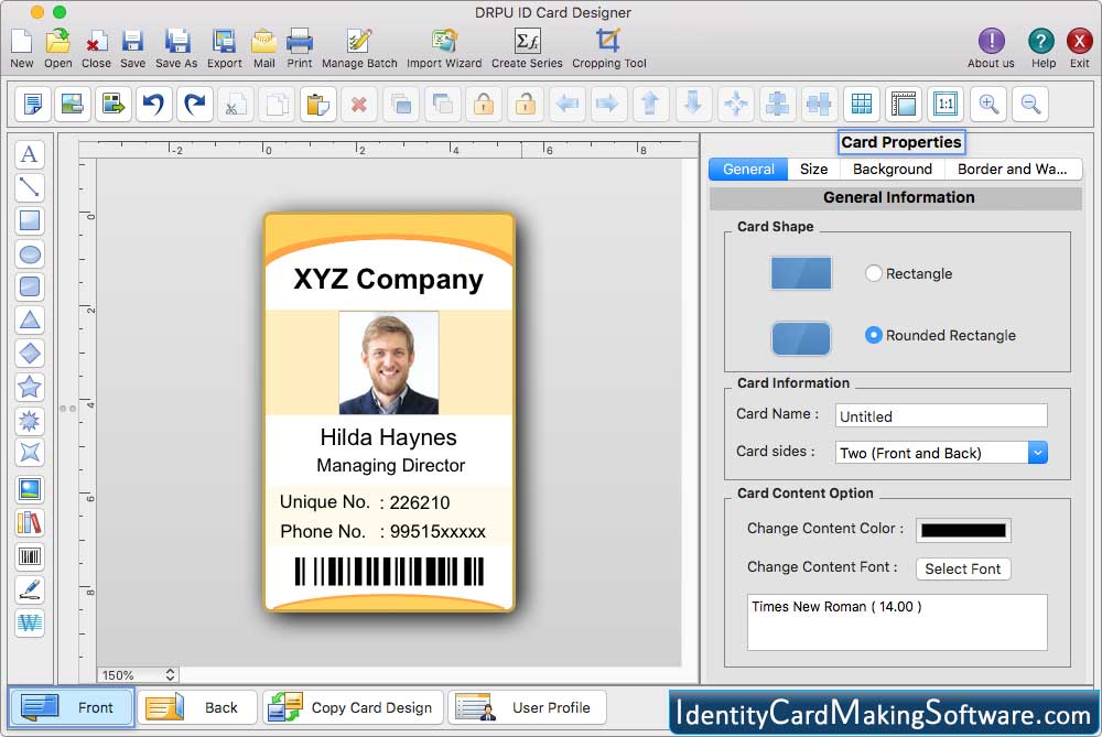 ID Card Designer for Mac Card Properties
