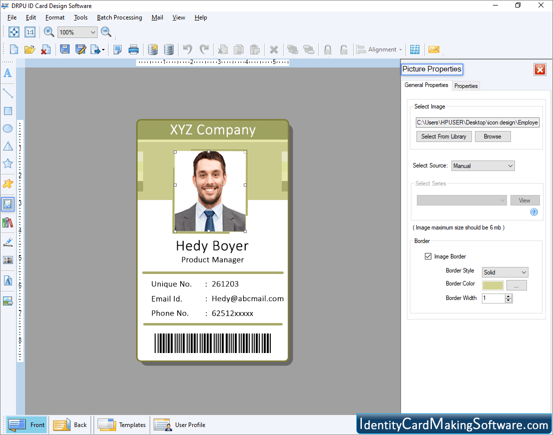 Identity Card Maker Picture Properties