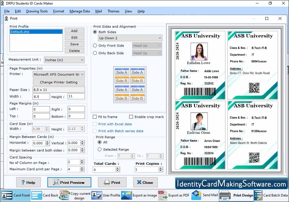 Student ID card Design Software Print Settings