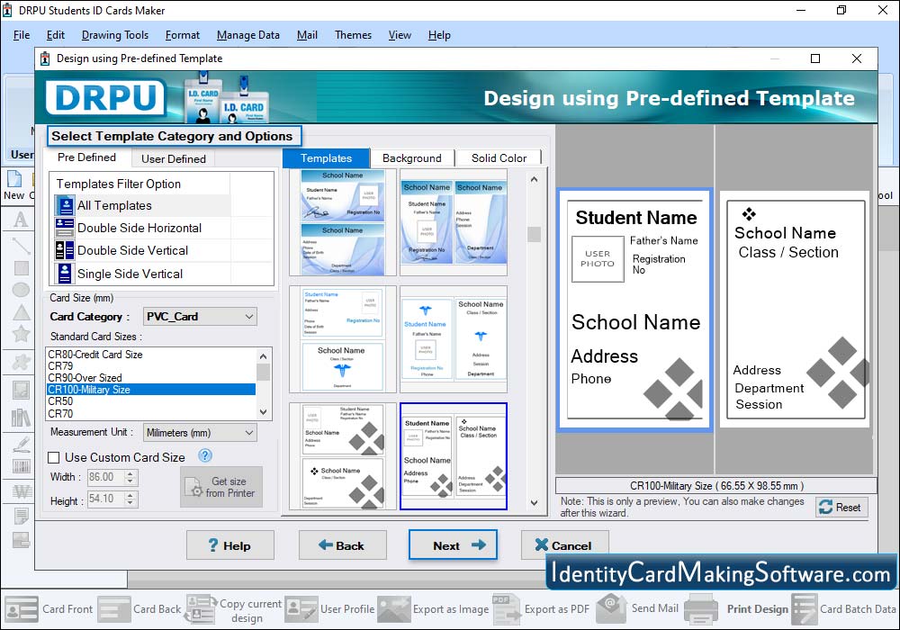 Student ID card Design Software Choose Pre-defined Template