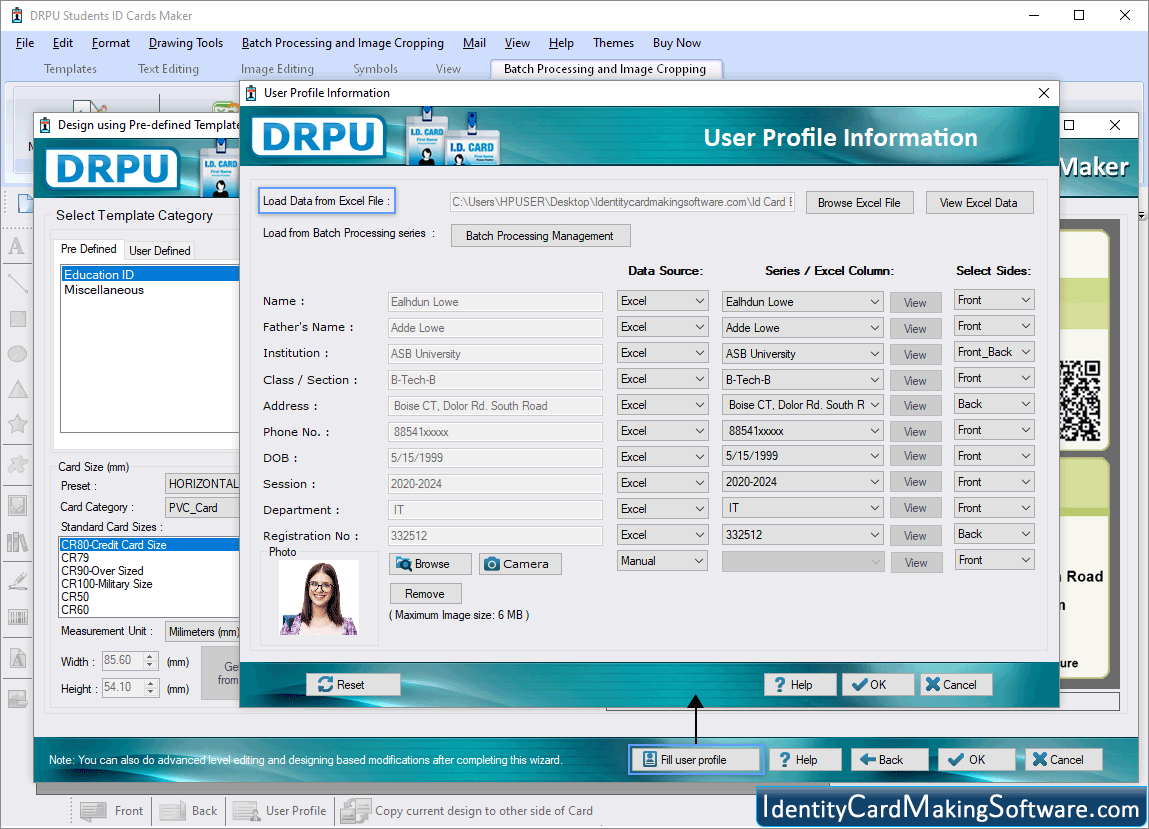 Student ID card Design Software User Profile Information